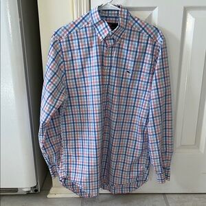 Vineyard Vines Whale Pink And Blue Plaid Button Down Shirt In Medium